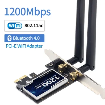 Bezvadu AC1200 Dual Band 1200Mbps PCI-E Wifi Adapteri 802.11 ac Wi-fi PCI Express Antenas Kartes ar Bluetooth 4.0 Desktop PC
