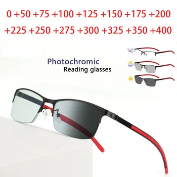 Titāna Sakausējuma Photochromic Vīriešiem Lasīšanas Brilles Hameleons CR-39 Sveķu Asfēriskie Brilles, Lēcas +25 +1.00 +1.50 +2.00 +2.50 +6
