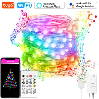 USB Strip Gaismas Tuya Smart Dreamcolor LED Pasaku String Gaismas 10M RGB Elastīgu Lenti ar Alexa Mūzikas Sync APP Tālvadības pults